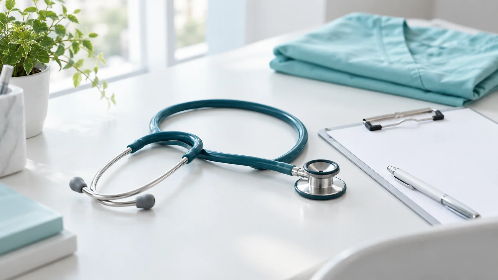 Stetoscopio e materiali di lavoro in ambiente medicale