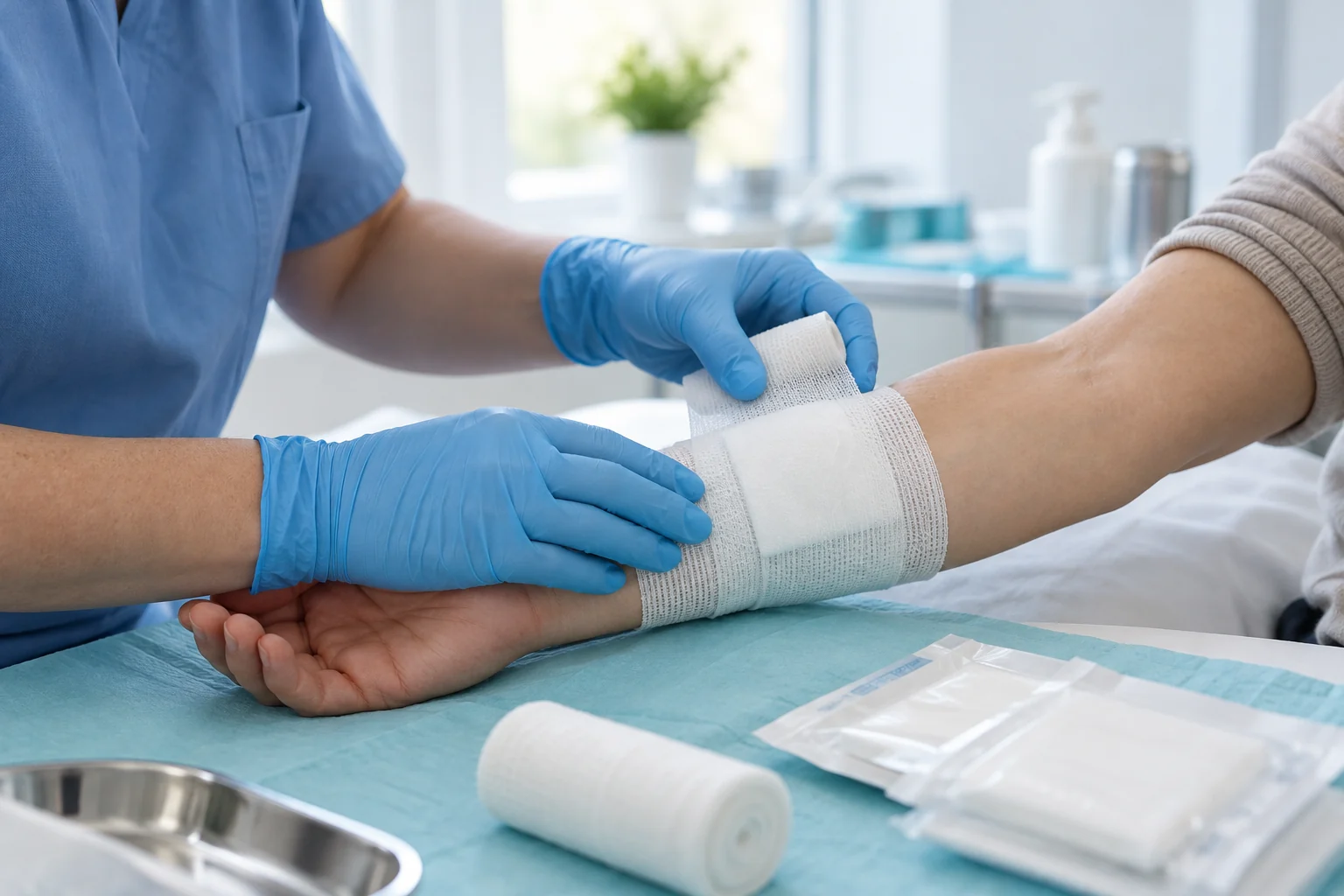Applicazione di una medicazione con garza